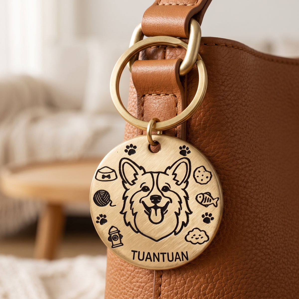 Personalized Pet Tag with Keychain in a gifting lifestyle scene